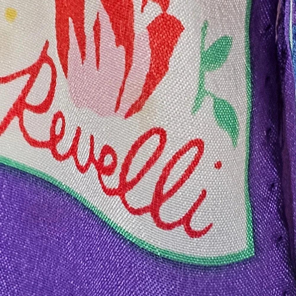 Revelli Floral Scarf Purple Border Eyelash Fringe Silk Feel Cream Multi Color